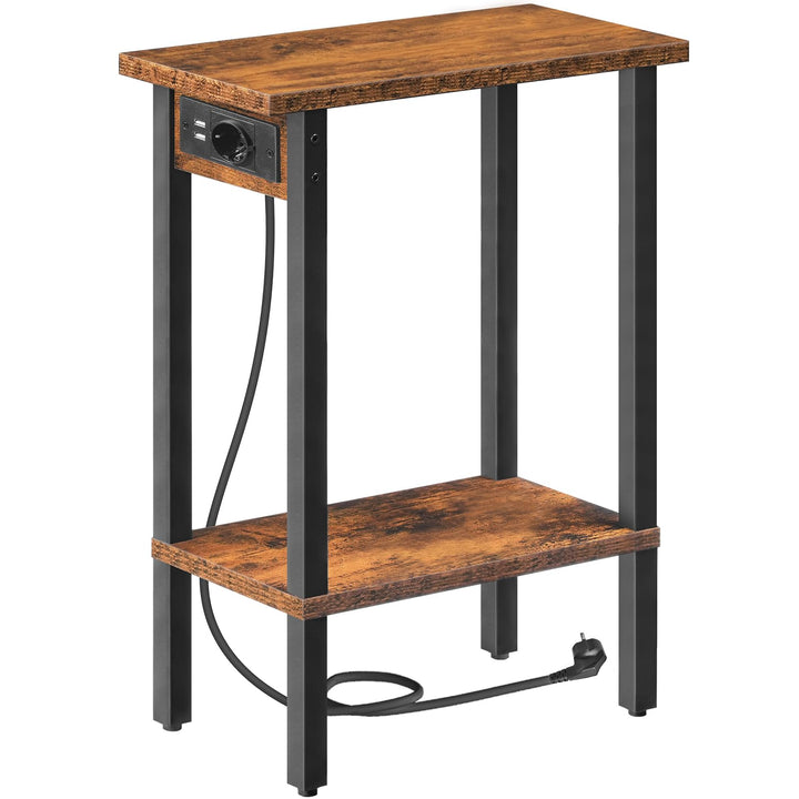HOOBRO Schmaler Beistelltisch mit 2 Ebenen, Sofatisch Ladestation, Nachttisch mit Ablage, Couchtisch