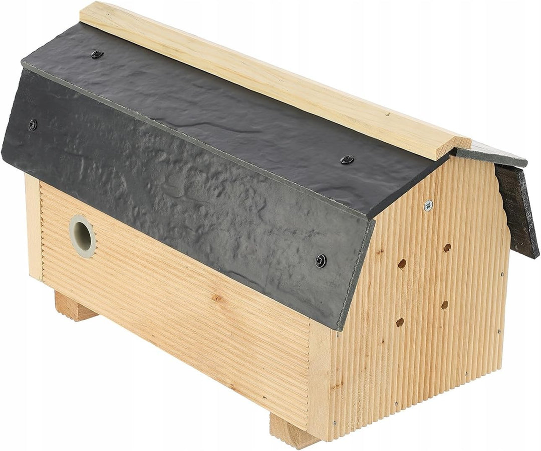 MAZUR Hummelhaus aus Holz | 17x29x14cm | Wetterfest Hummelhotel Haus | Hummelkasten | Hummelpension