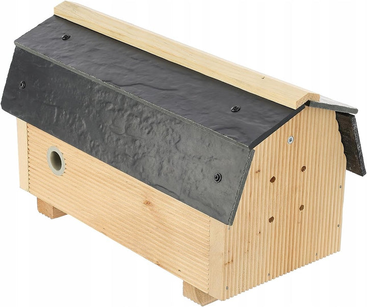 MAZUR Hummelhaus aus Holz | 17x29x14cm | Wetterfest Hummelhotel Haus | Hummelkasten | Hummelpension