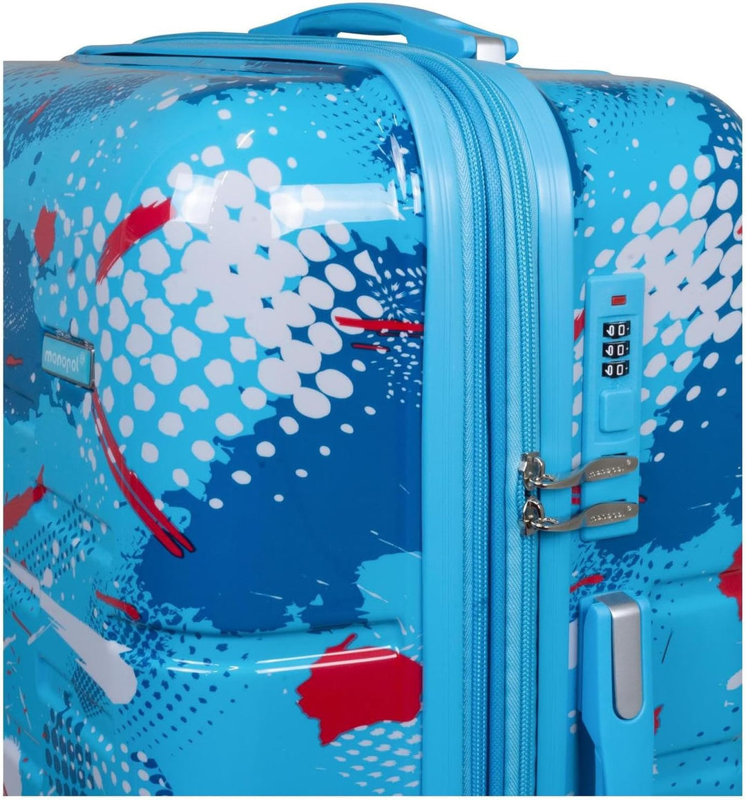 Hartschalen Koffer Trolley Cespara mit Dehnfalte mit modernem Motiv Print - Farbe Hellblau - Gr. XL