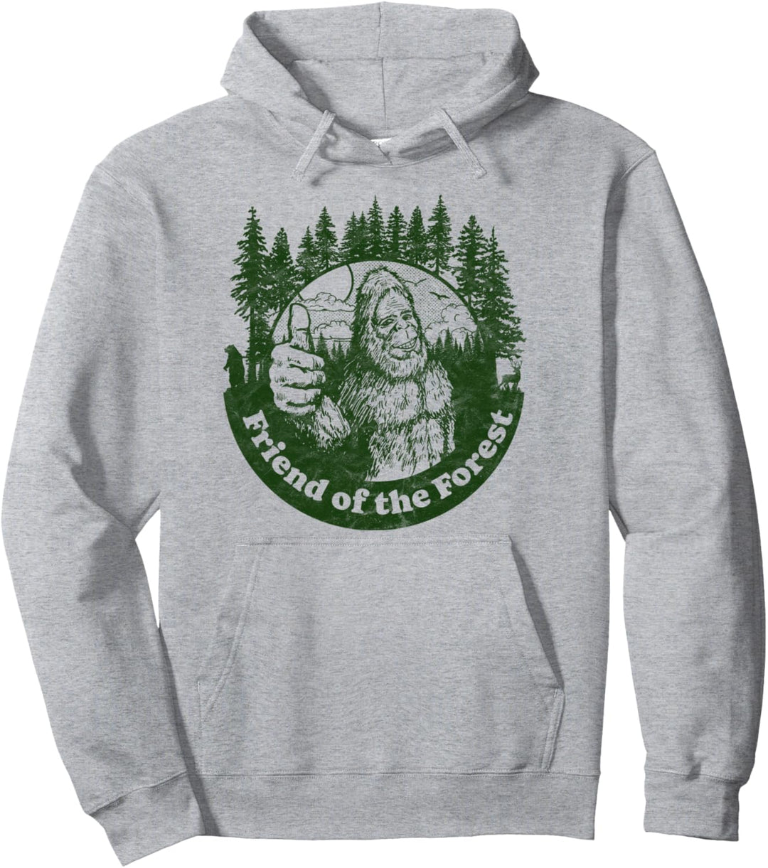 Friend of the Forest Funny Bigfoot Nature Thumbs Up Tree 80s Pullover Hoodie