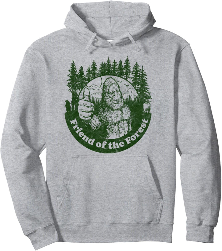 Friend of the Forest Funny Bigfoot Nature Thumbs Up Tree 80s Pullover Hoodie