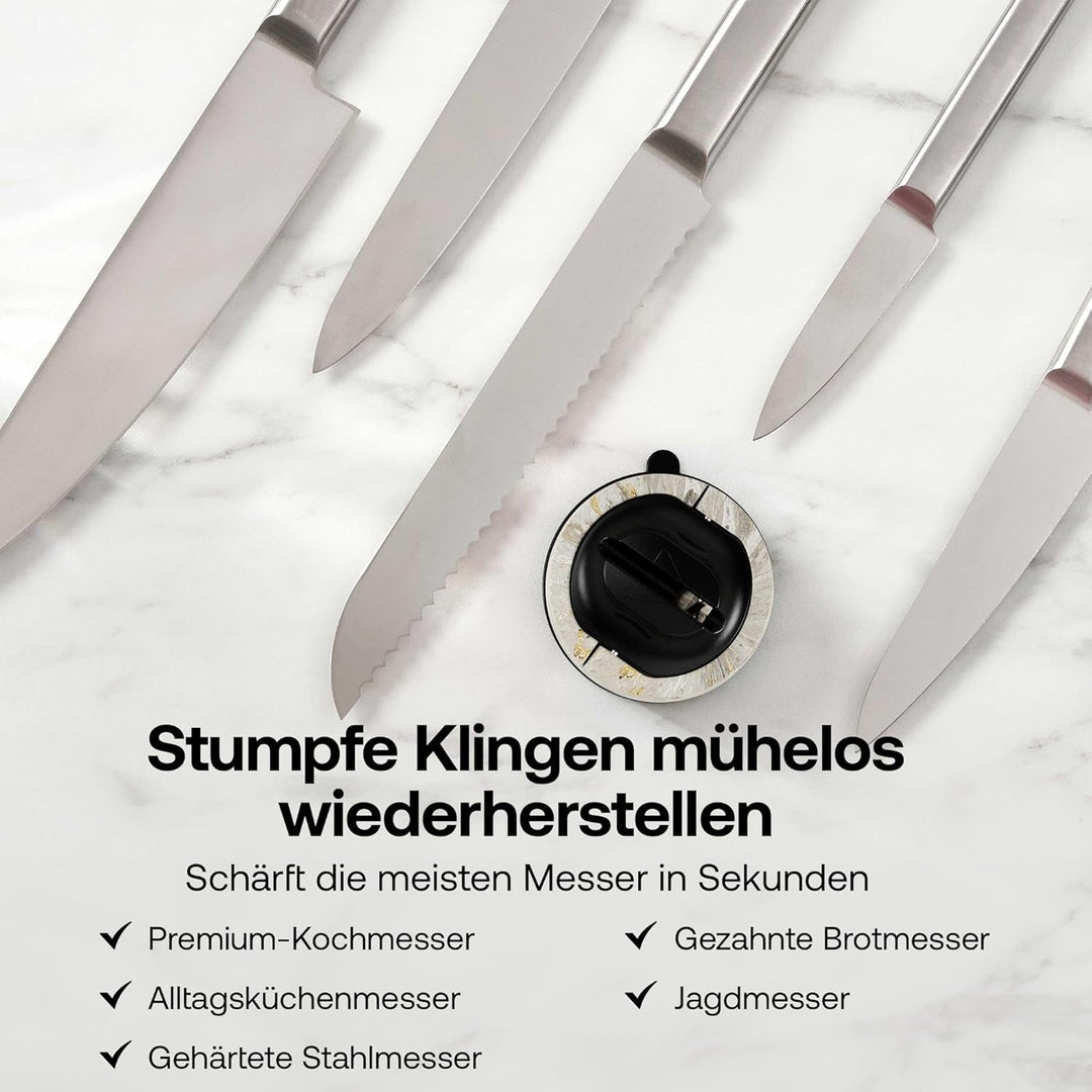 AnySharp Evo Messerschärfer, Freihändige Sicherheit, PowerGrip Saugnapf, Sicheres Schärfen aller Küc