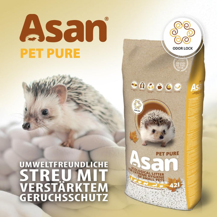 Asan Pet Pure 42 l – Umweltfreundliche Einstreu für Frettchen, Igel, Ratten & Chinchillas, staubfrei