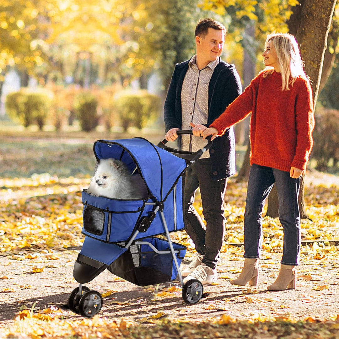 PawHut Hundewagen Hundebuggy Buggy Hunde Katzen Pet Stroller Hunde Buggy Blau Blau 75L x 45B x 97H c