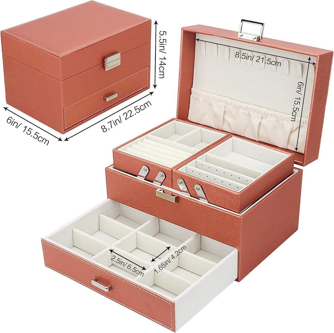 Schmuckkasten, Schmuckkästchen mit Schubladen für Damen Mädchen, PU-Leder Jewelry Box Schmuckbox Sch