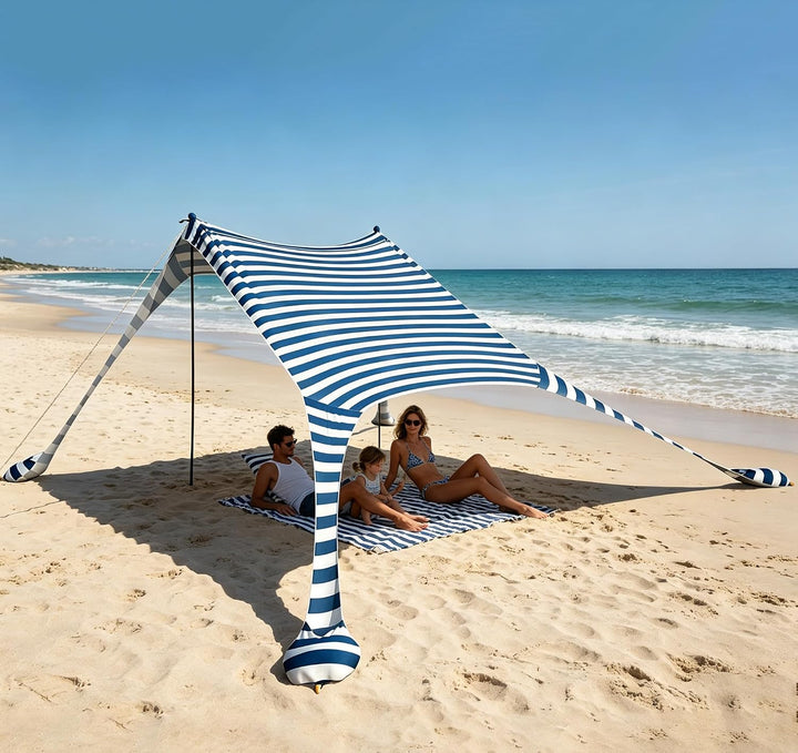 Strandzelt 2x2.1 m Pop-Up LSF 50 Sonnenschutz, Anti-Wind Strandmuschel mit Eisen Stabilitätsstangen