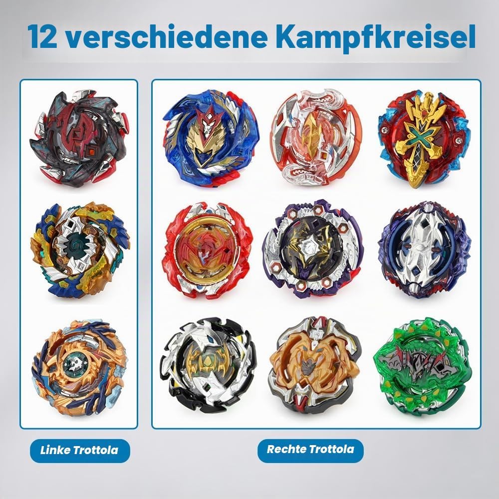 12 in 1 Kampfkreisel Spielzeug Set, Kampfkreisel mit Koffer und Launcher Griff, Battle Burst mit Kre