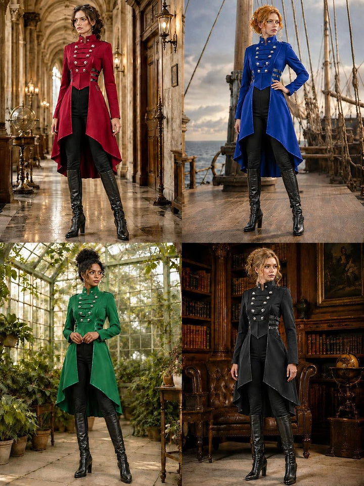 Damen Steampunk Vintage Frack Jacke Unregelmässiger Saum Gothic Kleidung Viktorianischer Gehrock Lan
