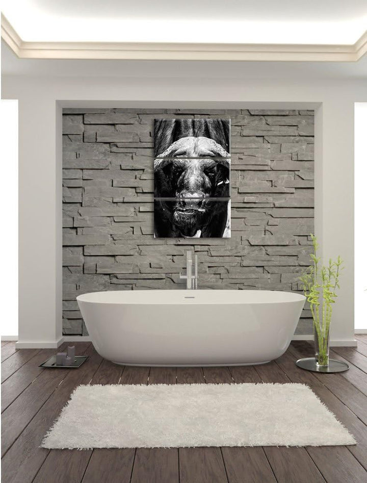 Pixxprint Wasserbüffel Schwarz/weiss 3-Teiler Leinwandbild 120x80 Bild auf Leinwand