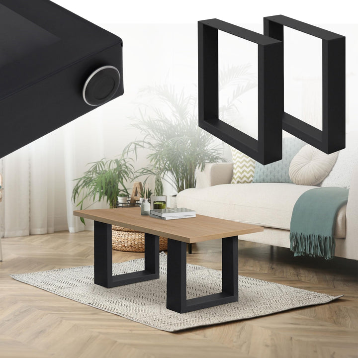 ECD Germany 2er Set Tischbeine 40x43 cm, Schwarz, Stahl pulverbeschichtet, Industriedesign, Vierkant