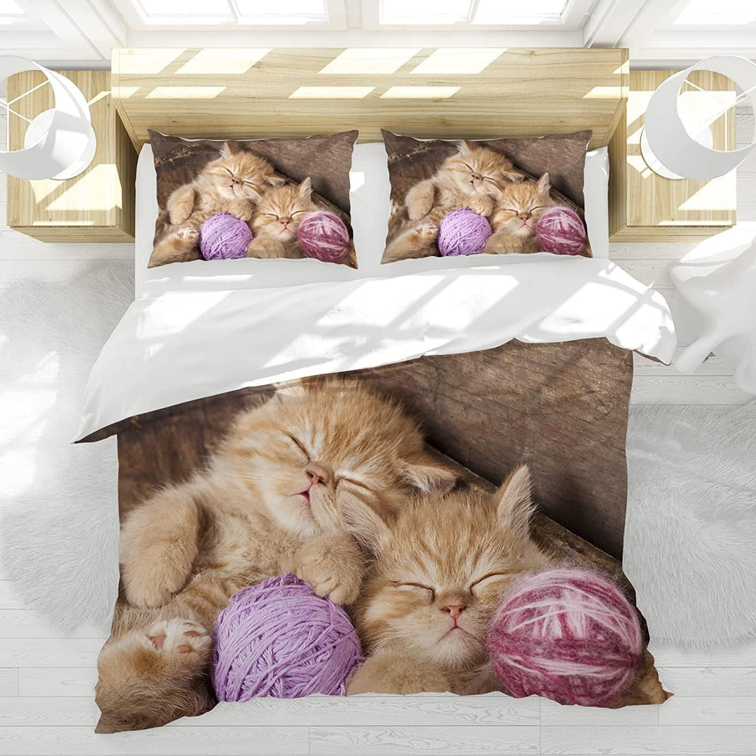 Katze Bettwäsche Set 135 x 200 cm, 3D Katzenmotiv Mikrofaser Bettwäsche-Sets 3teilig mit Reissversch