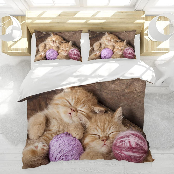 Katze Bettwäsche Set 135 x 200 cm, 3D Katzenmotiv Mikrofaser Bettwäsche-Sets 3teilig mit Reissversch