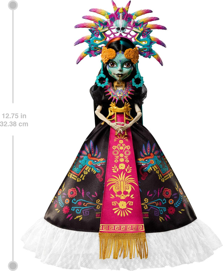 Monster High Puppe, Skelita Calaveras Día de Muertos 2025 Sammelfigur, Robe im Aztekenstil mit bunte