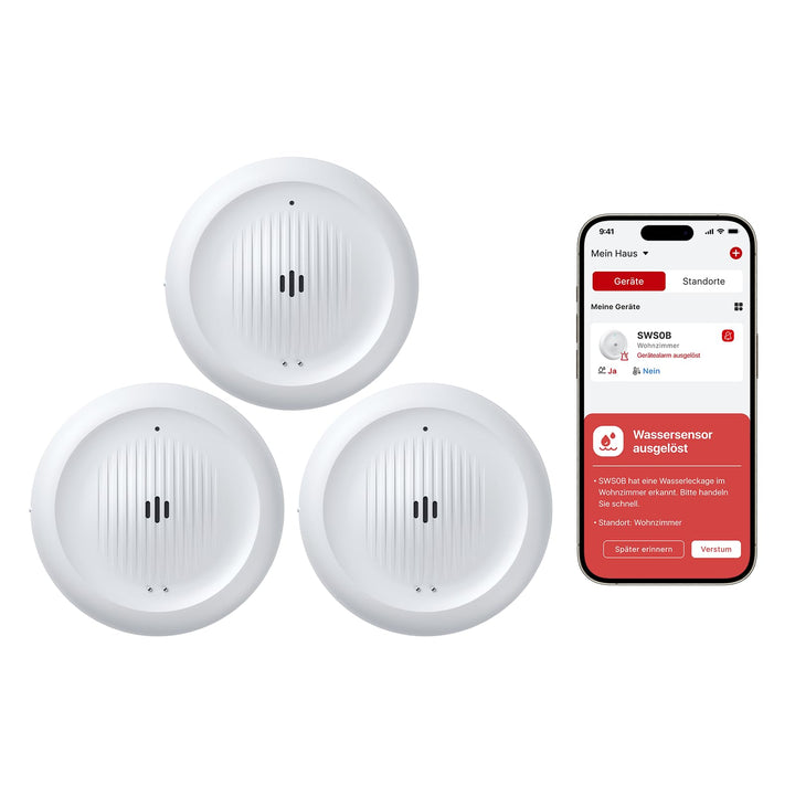 X-Sense 3er Set WLAN-Wassermelder mit Frostwarnung, Tieftemperatur-Melder, Smarter Sensor mit App-Be