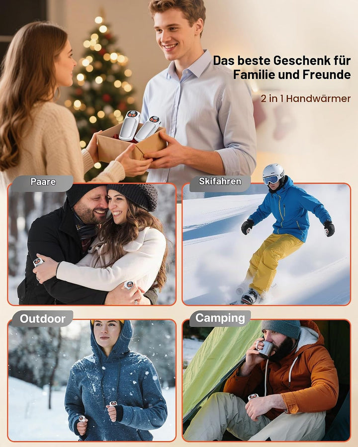 Handwärmer Elektrisch 2er-Pack, LED-Anzeige &amp; 5 Heizstufen, USB-C Taschenwärmer, Ideal für Golf, Cam
