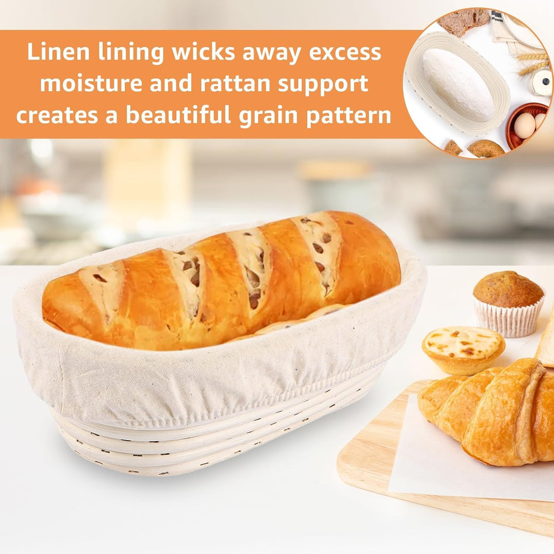 2 Stück Gärkörbchen oval, Gärkörbchen Set, Gärkörbe mit Leinenauskleidung Ø25cm, Brotbackzubehör Gär