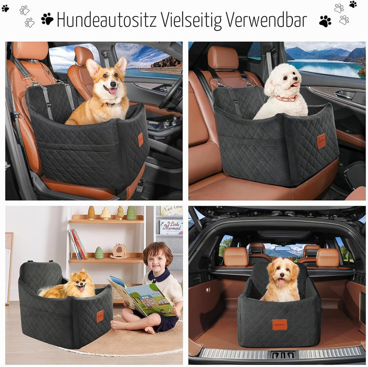 Hunde Autositz für kleine bis mittlere Hunde, Memory Foam erhöhte Kissen Hundeautositz,abnehmbar und