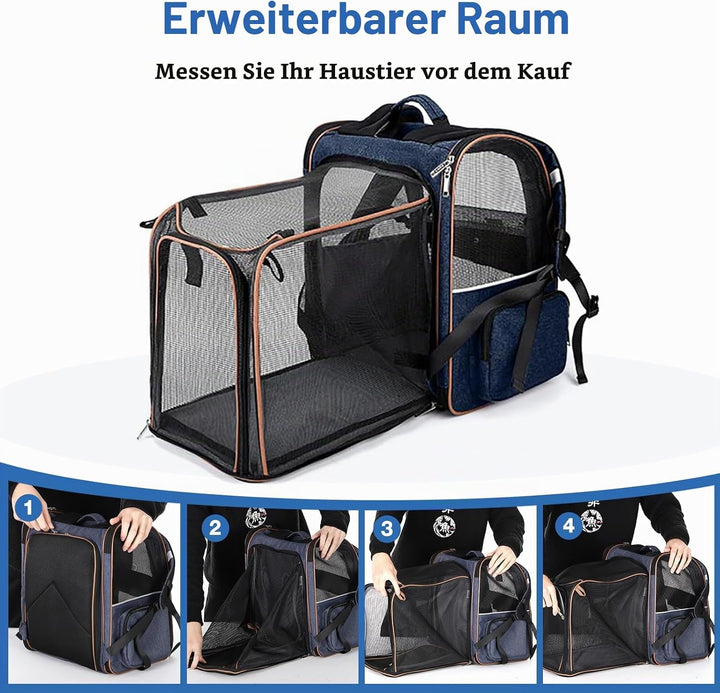 Lekespring Faltbare Haustier Rucksack Beidseitige Bi-Schulter,Blau -XL Blau (bis zu 10kg) Erweiterba