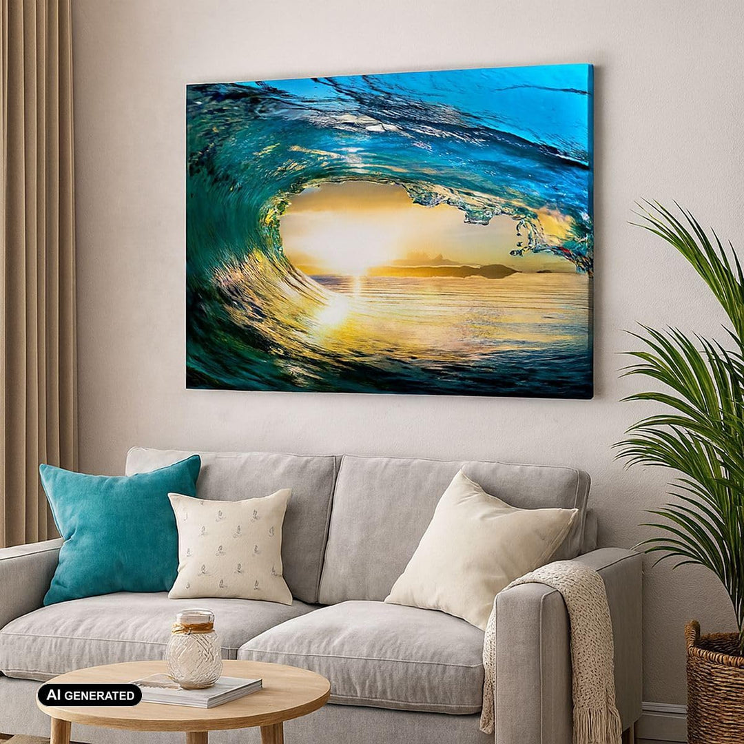 Bilder auf Leinwand 100x70cm Leinwandbild Ozean Welle Sonne Klima Gross Wanddeko Bild Schlafzimmer K