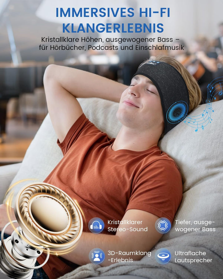 MUSICOZY Schlafkopfhörer Bluetooth 5.4, Bequem &amp; Ultraleicht Stirnband kopfhörer zum Schlafen mit Hi