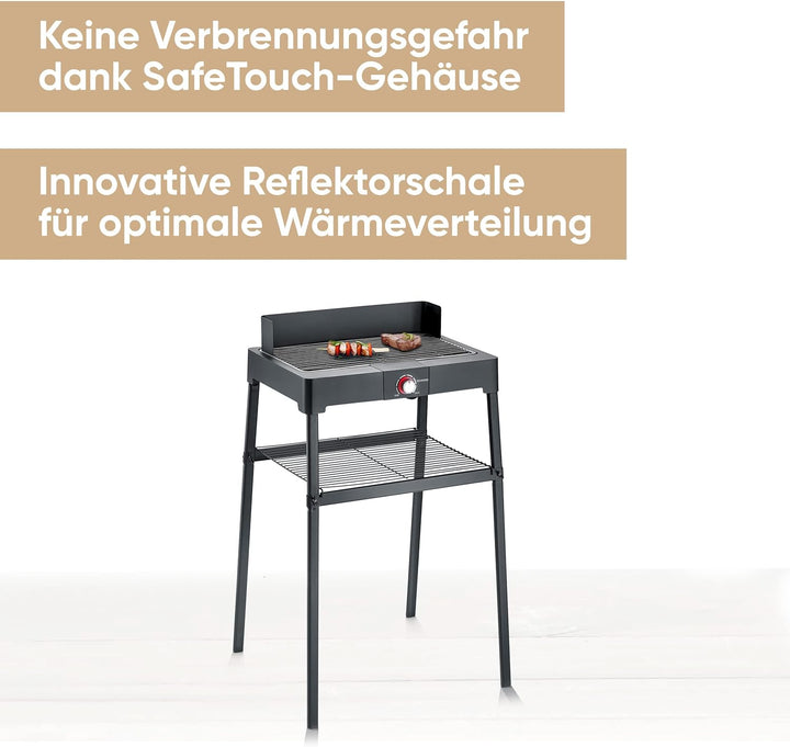 SEVERIN Standgrill mit Edelstahl-Grillrost und Standuntergestell und Ablagerost, Elektrogrill mit sc