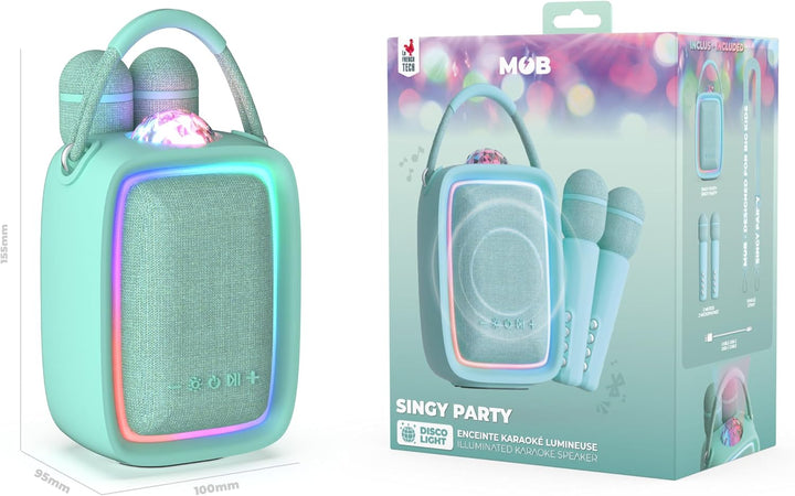Mob – Singy Party Tragbarer Karaoke-Lautsprecher für Kinder und Erwachsene – Disco-Projektor, 2 kabe
