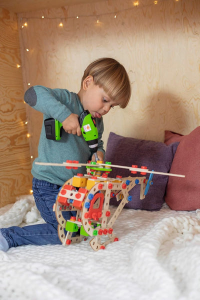 Eichhorn - Constructor Hubschrauber Bausatz – Konstruktionsspielzeug aus Holz, 225 Teile, für Kinder