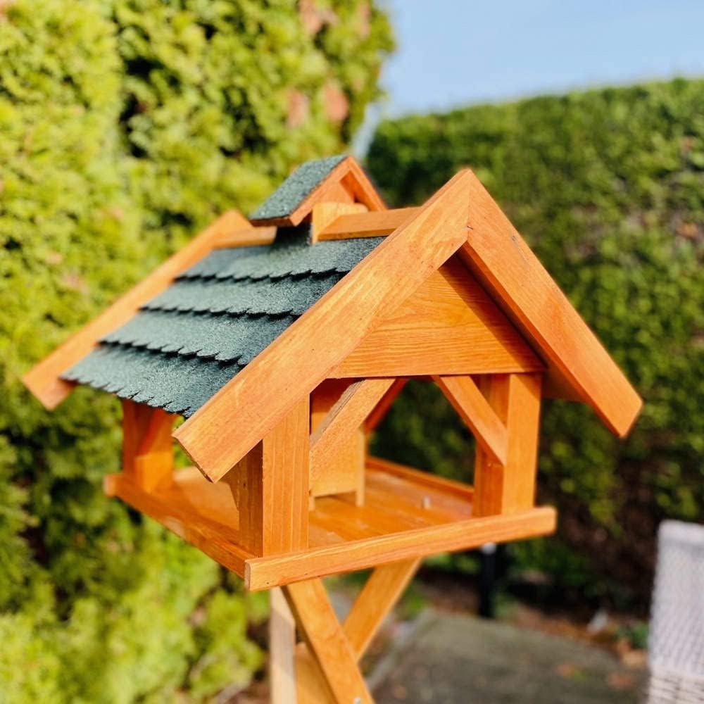 Rechteckiges Vogel Futter Haus XL Futter-Vogelhaus+Ständer Braun/Grün wetterfest für den Garten oder