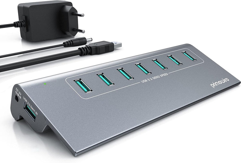 CSL - USB 3.2 Gen2 Hub - 7 Port Verteiler aktiv - 10 Gbit/s – Aktiver Betrieb – mit Netzteil – Metal