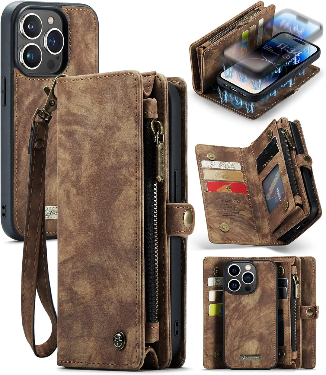 UFinetech iPhone 14 Pro Hülle, Flip Leder TPU Stossfest Kartenfach Tasche Handyhülle iPhone 14 Pro (