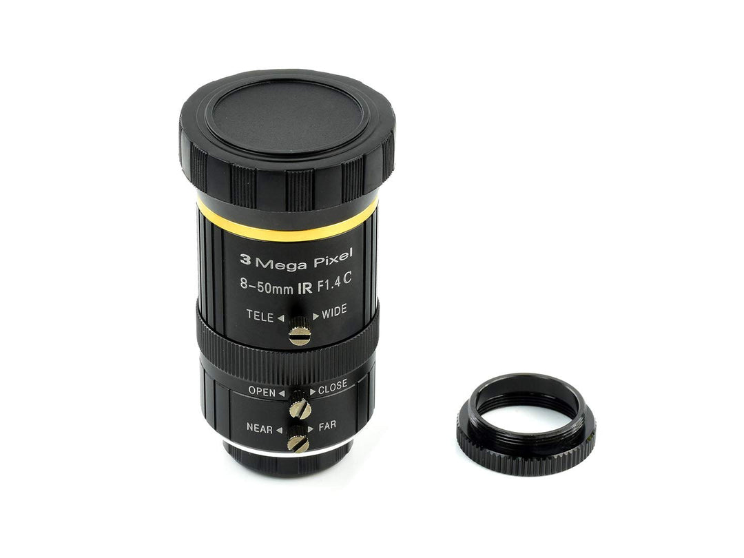 Waveshare Quality Industrial Zoom Lens 8-50mm Adjustable Focal Length with Adjustable Angle of View