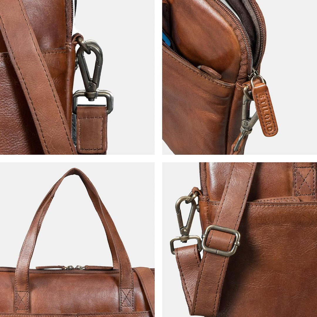 STILORD "Leonel Schmale Laptoptasche 15.6 Zoll Leder Braun Aktentasche Herren Notebooktasche Echtled