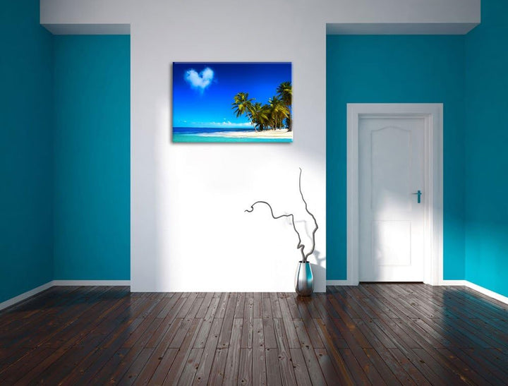 Herz aus Wolken über dem Meer Format: 100x70 auf Leinwand, XXL riesige Bilder fertig gerahmt mit Kei