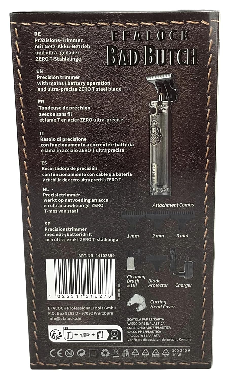 Efalock Profi-Haartrimmer Bad Butch Präzisions-Trimmer mit Netz-Akku-Betrieb