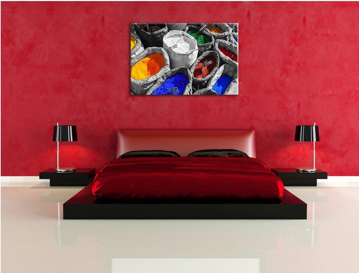 Bunte Farben für Holi Festival schwarz/weiss Format: 100x70 auf Leinwand, XXL riesige Bilder fertig