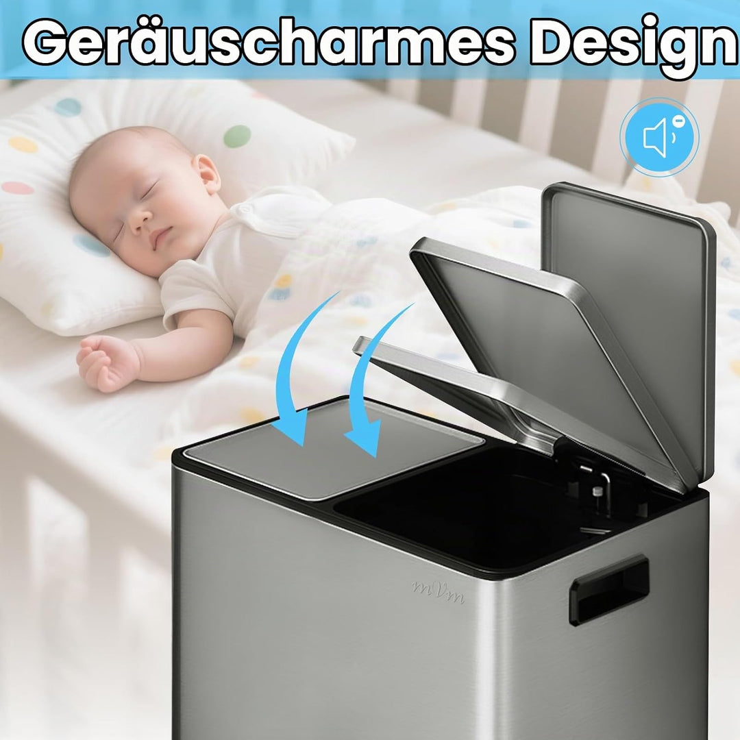 mVm Mülleimer Küche,60 Liter Treteimer,2x30L Doppelter Abfalleimer 2er-Mülleimer Mülltrennung mit In