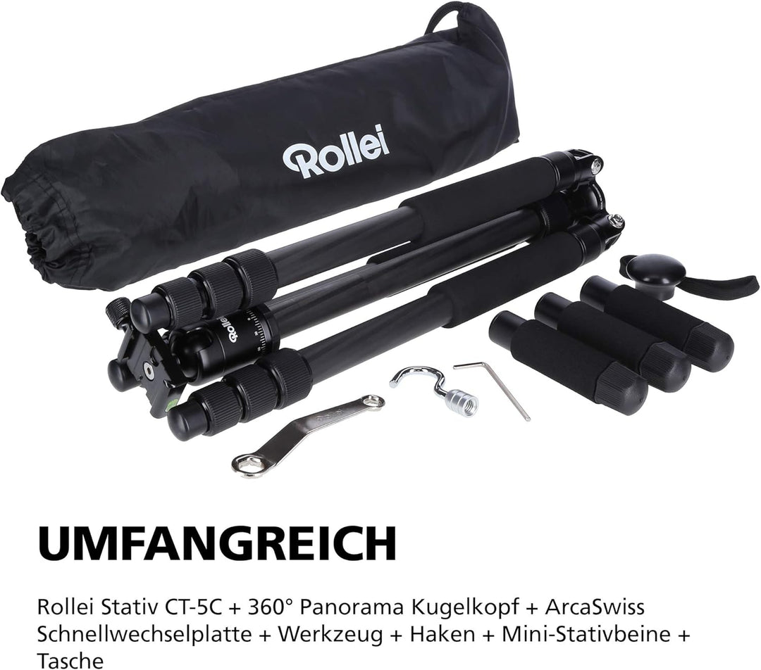 Rollei Carbon Stativ CT-5C I 3-in-1 Kamera-Stativ, Mini-Stativ und Monopod I 157 cm max. Höhe, 43 cm