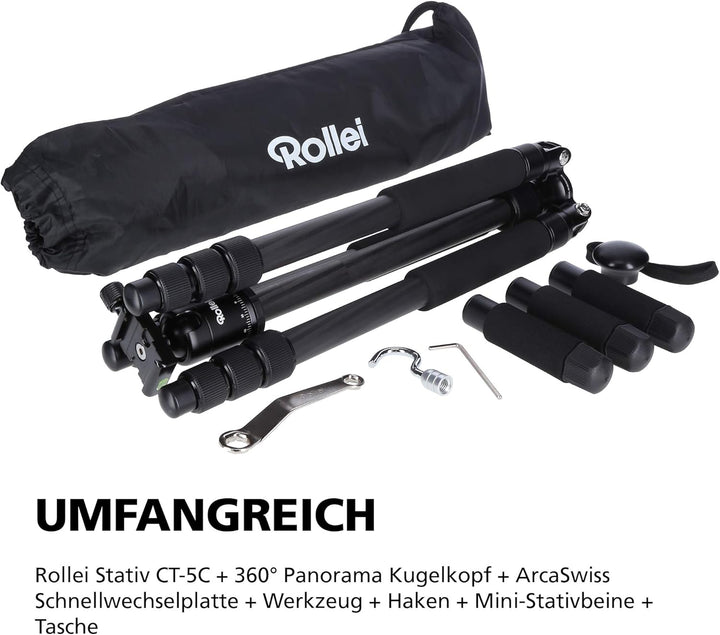 Rollei Carbon Stativ CT-5C I 3-in-1 Kamera-Stativ, Mini-Stativ und Monopod I 157 cm max. Höhe, 43 cm