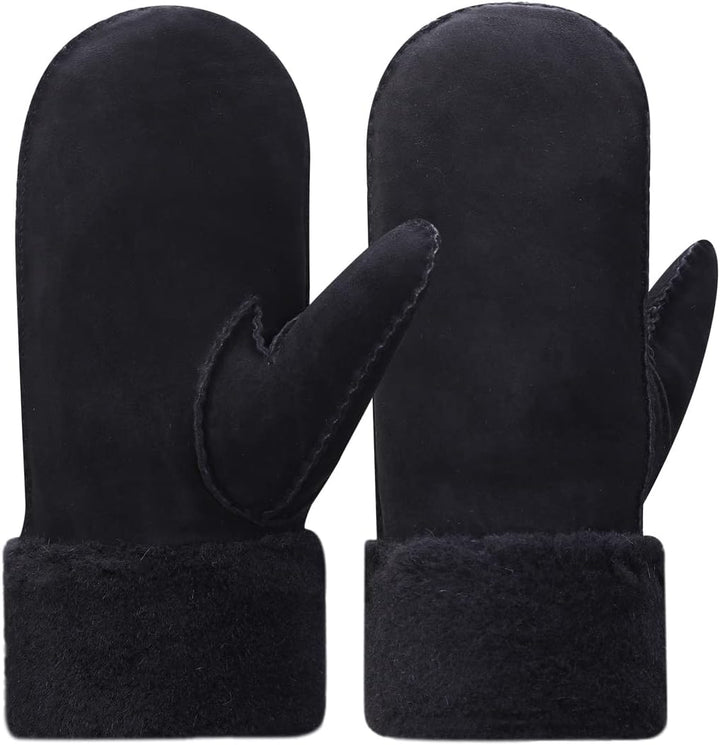 Harssidanzar Damen Fäustlinge,Winter Schaffell Lammfell beheizte warme pelzige Stulpenhandschuhe Led