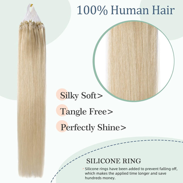 Echthaar Extensions Microring Extensions Echthaar 0,5g/Strähne 100 Strähnen/Packung Weich Haarverlän