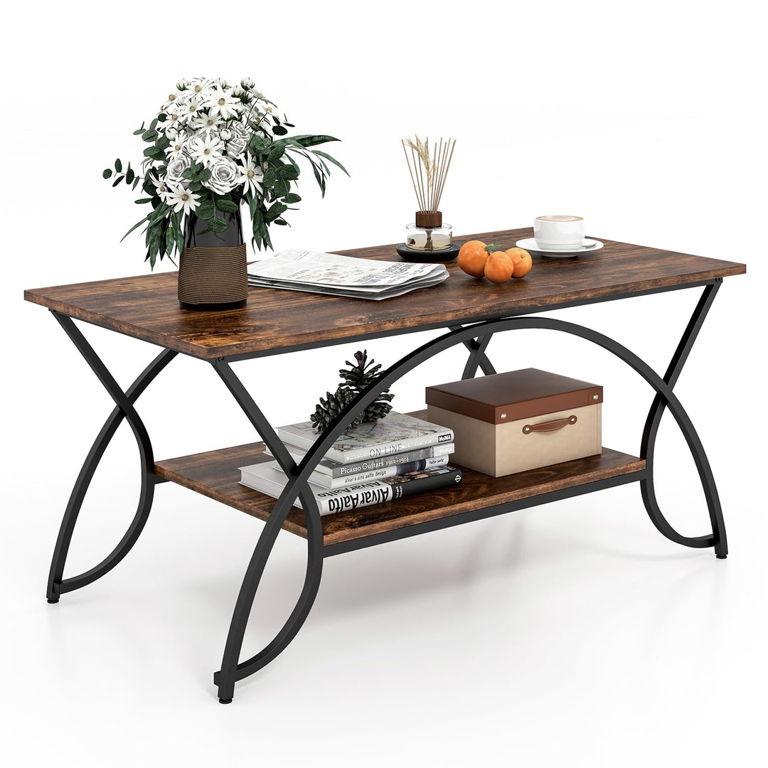 COSTWAY Couchtisch, Kaffeetisch mit Ablage und Metallgestell, Wohnzimmertisch, Beistelltisch, Sofati