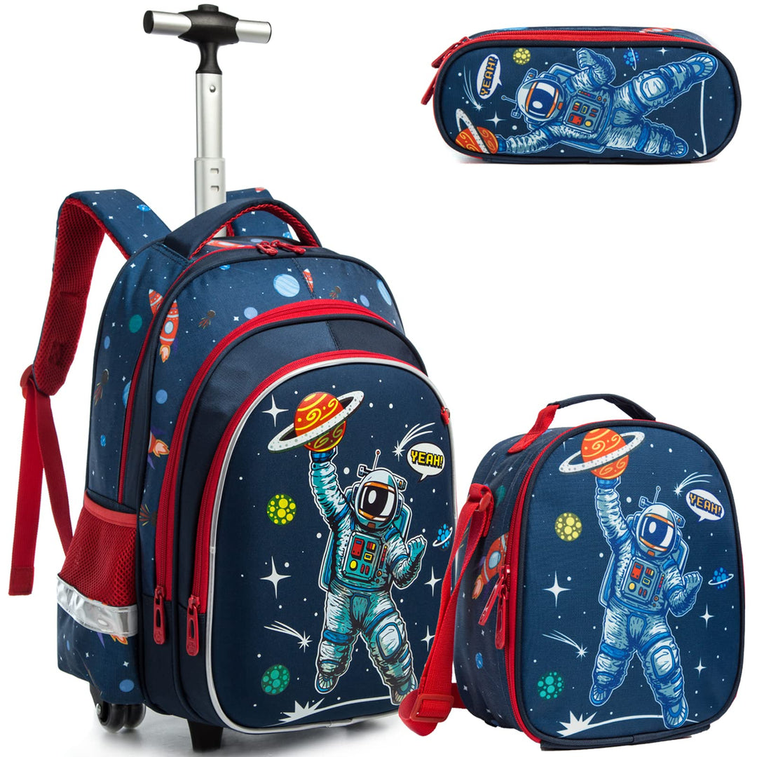 16" Schulranzen Kinder Rollrucksack für Mädchen 3PCS Rollen Reiserucksäcke 17 Blau220414-l, 17 Blau2