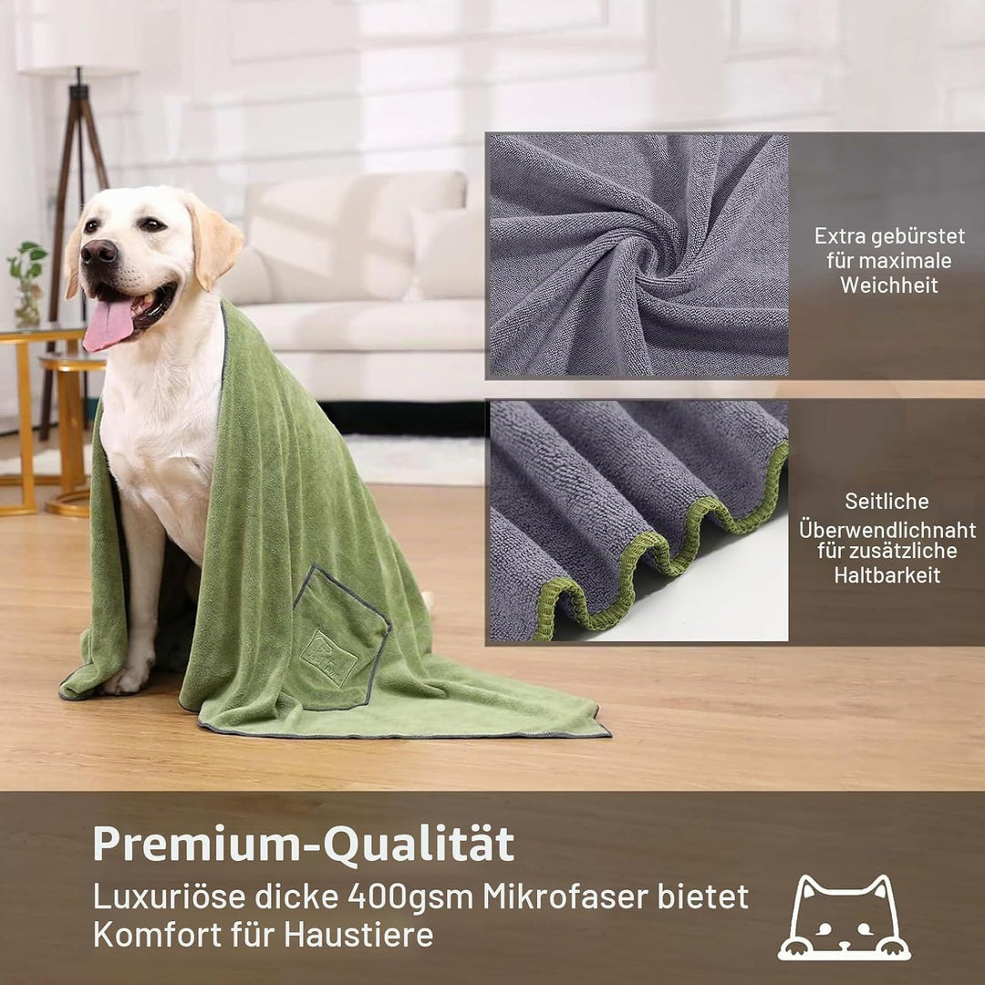 PETTOM 2 Stücke Hundehandtuch Extra Saugfähig Mikrofaser 130 * 75cm, Handtuch Hund mit Hand Taschen