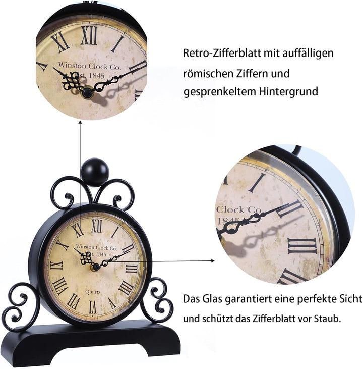 Retro Tischuhr Klassische Vintage Roman Stil Schreibtischuhr Silent Ohne Ticken für Wohnzimmer Schla