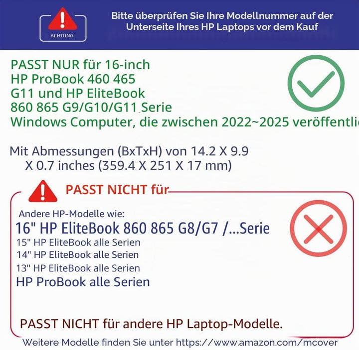 mCover Nur kompatibel mit HP ProBook 460 | 465 G11 &amp; EliteBook 860 | 865 G9 G10 G11 Series Windows N