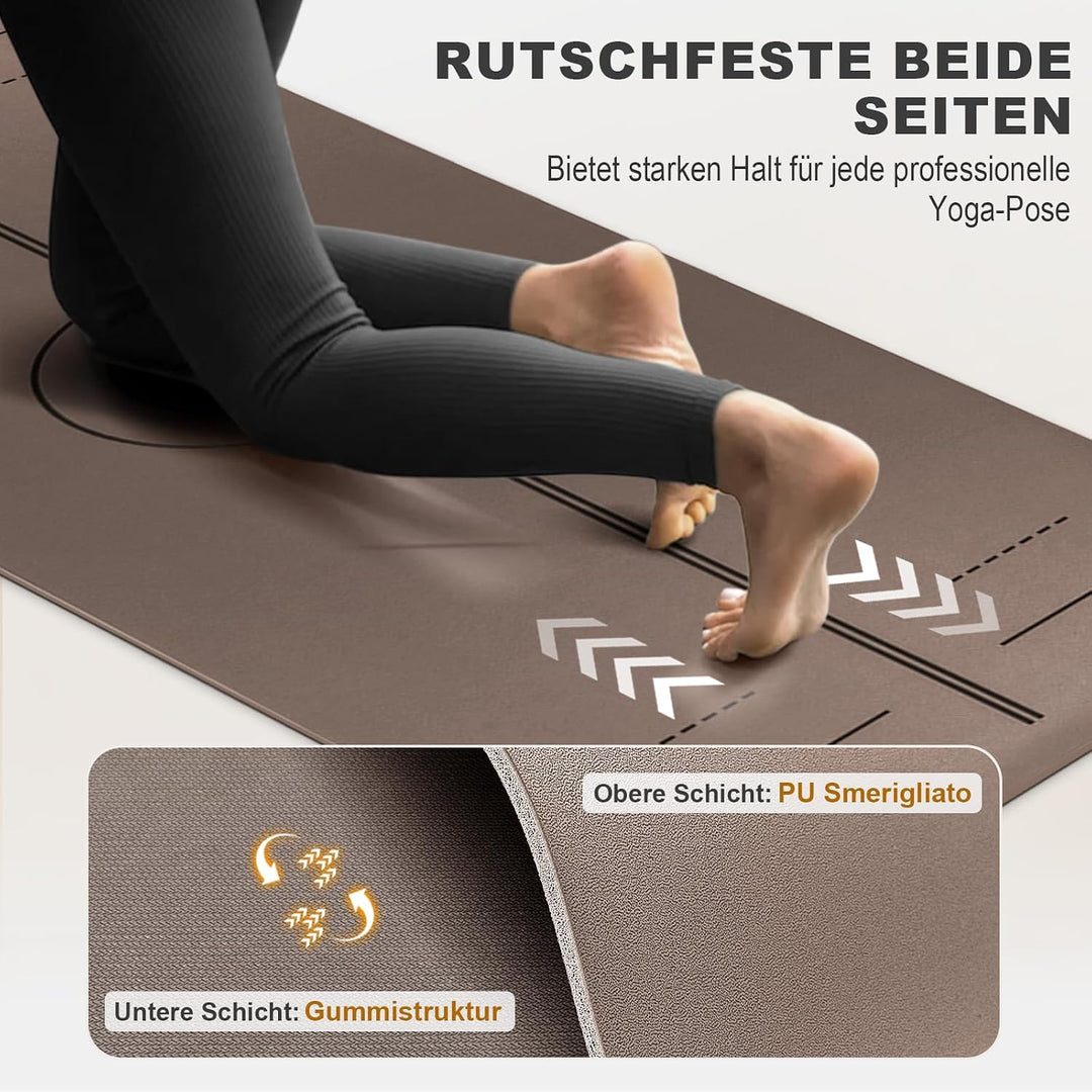 Ellylife Yogamatte aus ECO Naturkautschuk &amp; Hhautfreundlichem TPE, Extrem Rutschfest, Ausrichtungsli