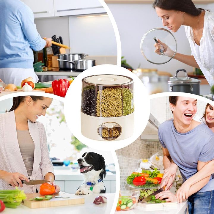 Generisch - 6-Grid Rotating Food Dispenser | Modern Rotating Storage | Multi-Compartment Grain Dispe