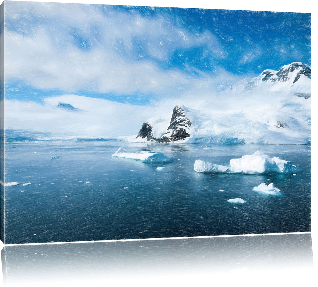 Pixxprint Winterlandschaft in der Antarktis / 100x70cm Leinwandbild bespannt auf Holzrahmen/Wandbild