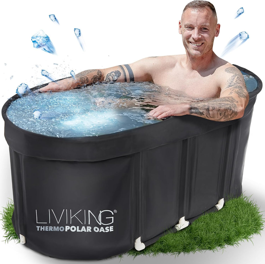 Eisbad 120 cm Komfort-Komplettset – faltbare Badewanne von LIVIKING® Schwarz 120 cm – Classic, Schwa